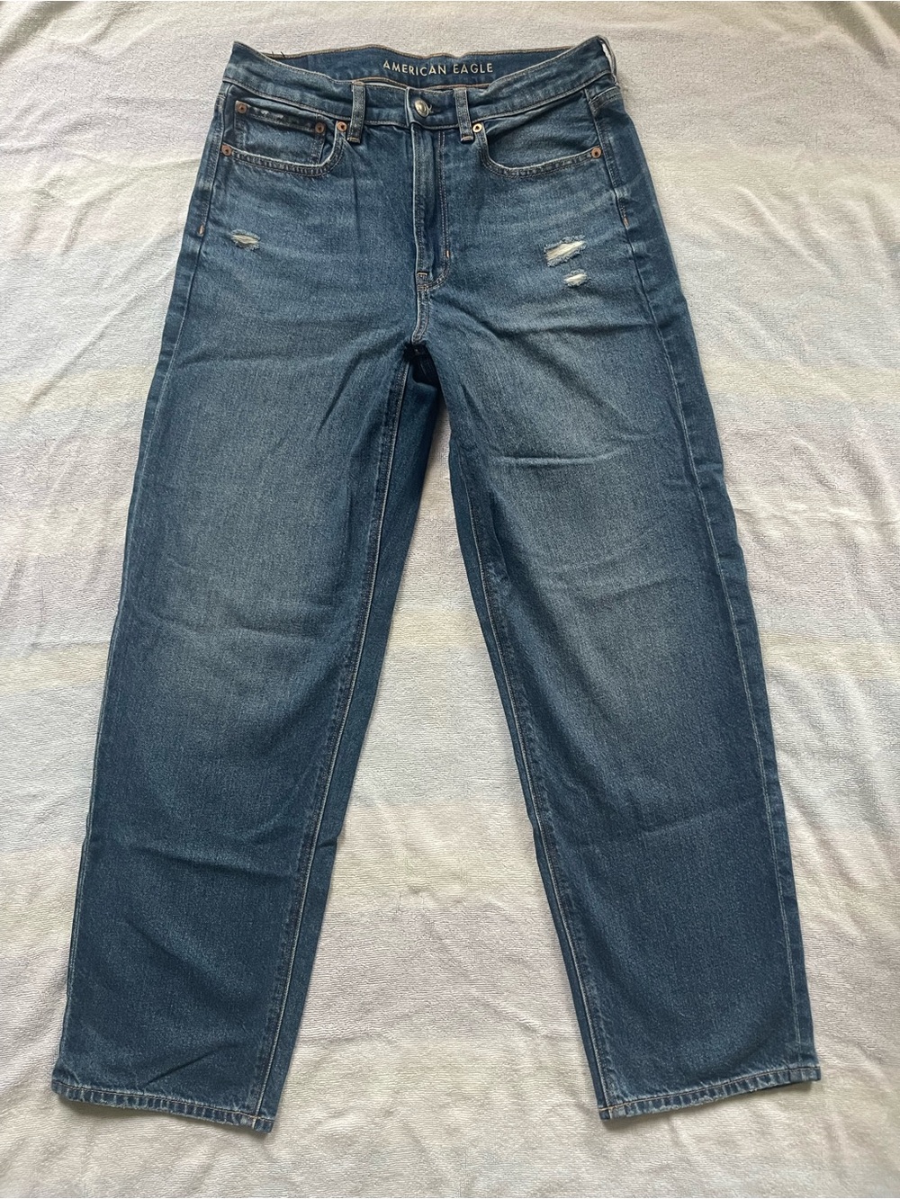 American Eagle Strigid Super High-Waisted Baggy Straight Jeans – Size 6 Regular